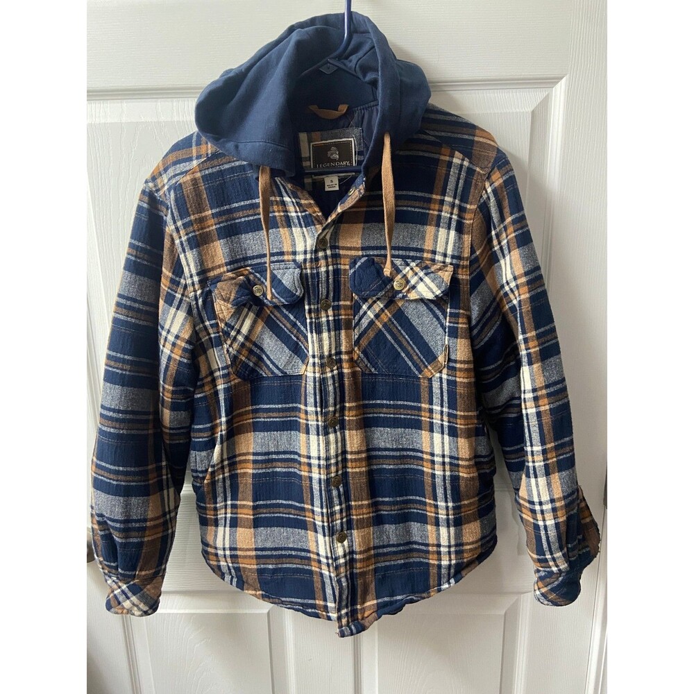 Legendary Shacket Men S Brown Plaid Flannel Quilted Lining Snap Closure Pockets